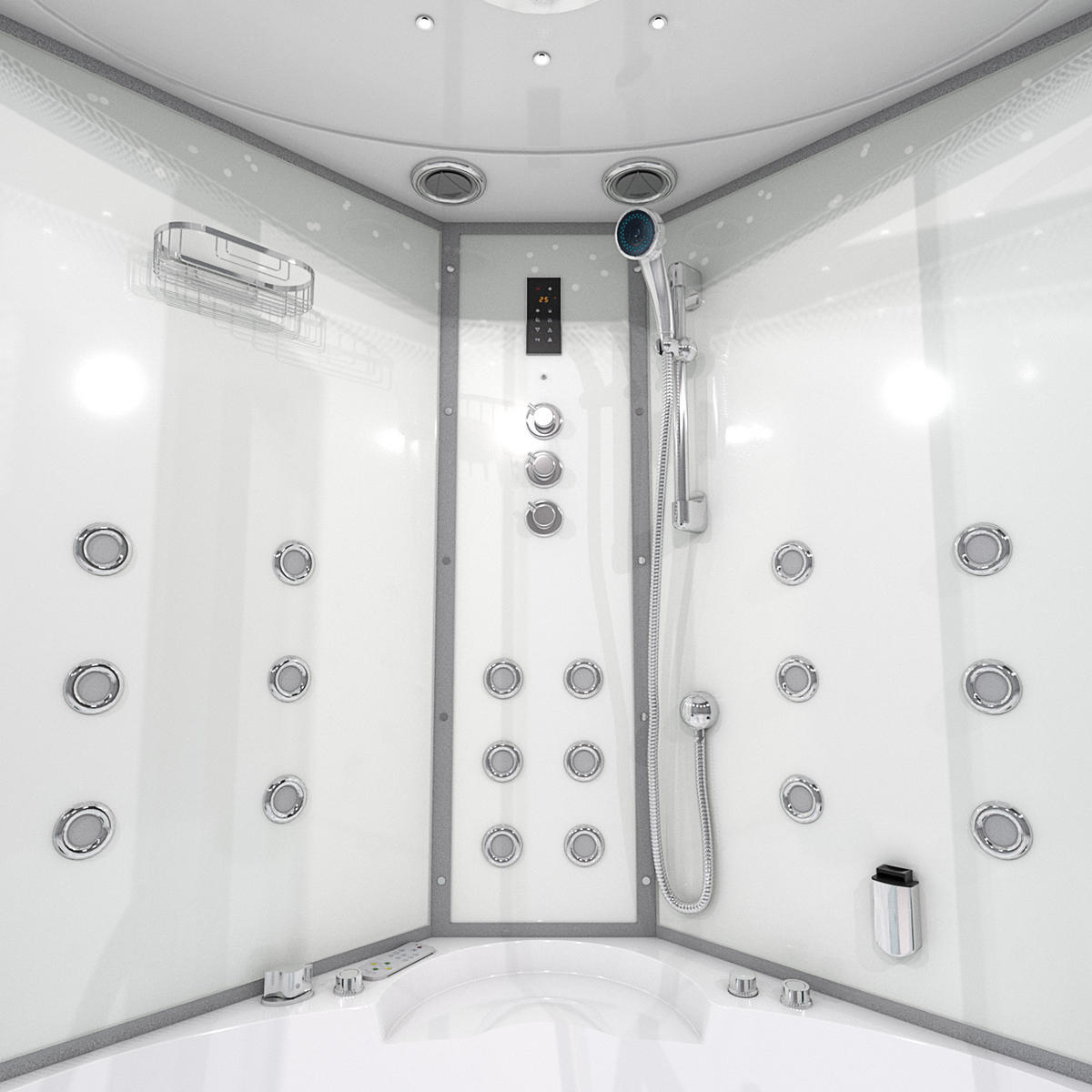 DAMPFDUSCHE Whirlpool Duschkabine K60-WS-TH-EC-SC - Weiß, Glas/Kunststoff (140/210/140cm) - AcquaVapore by Sandra Jentho