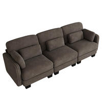 3-SITZER-SOFA Chenille mit Lenden- und Armkissen, DE-42686, Braun - Braun, Holz (253/88/88cm) - ComfortXL