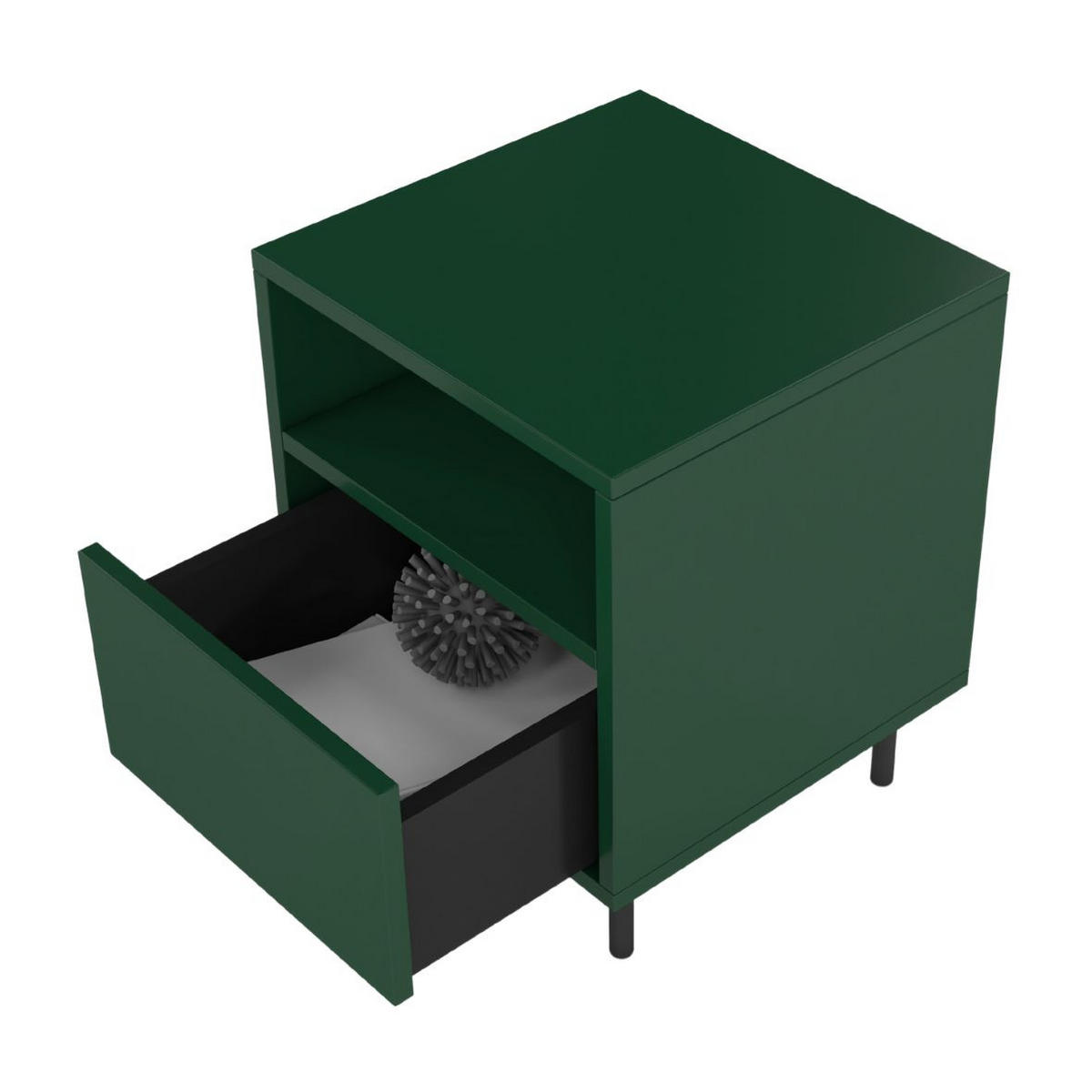 NACHTTISCH Mirka, Grün, Push to Open System, Minimalistisch - Dunkelgrün/Schwarz, Holzwerkstoff/Metall (40/47/40cm) - Dancan