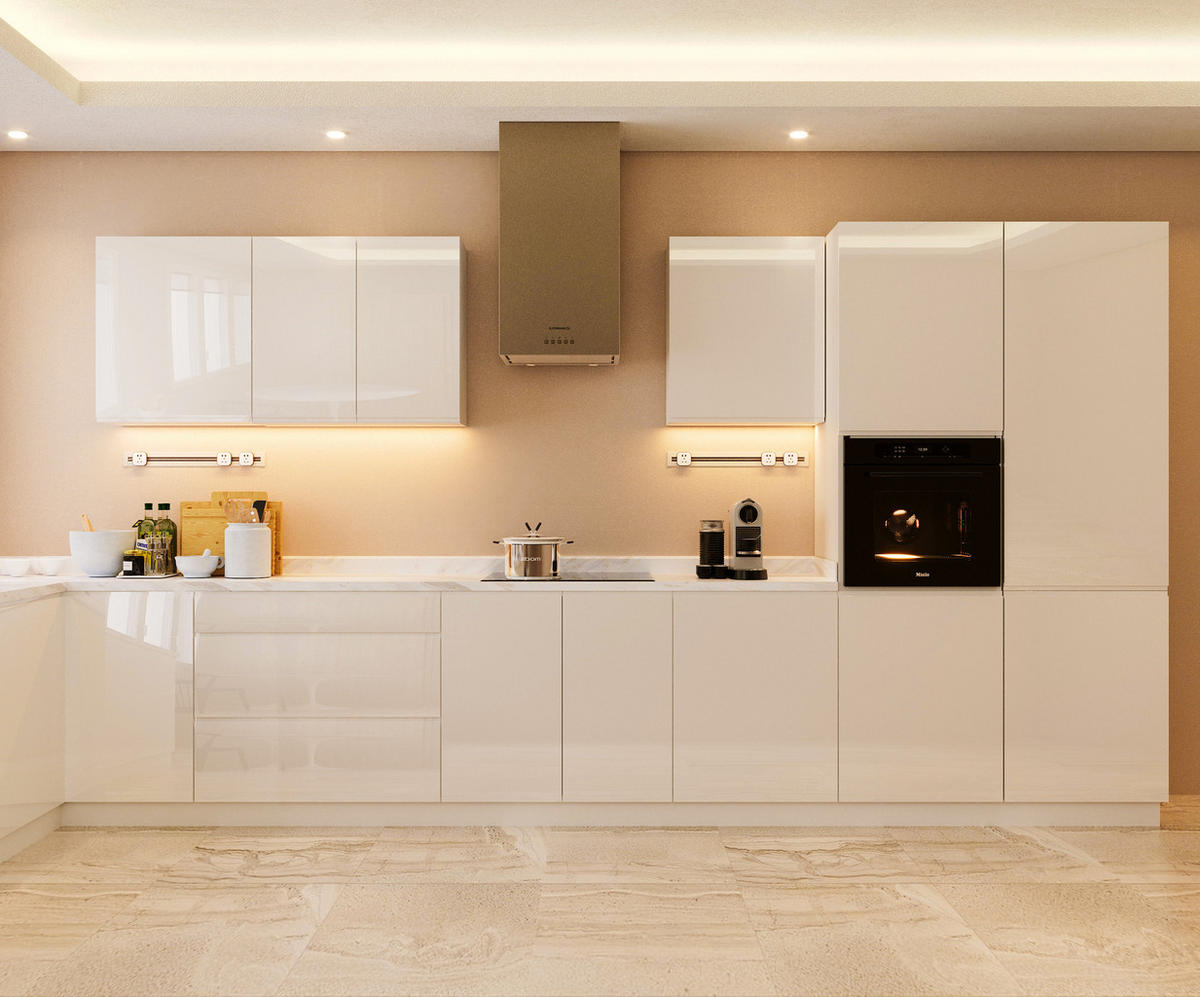 INSELKÜCHE-KÜCHENZEILE 420x220 cm Glanzia – KU-S17 – Weiß – Hochglanz - Weiß Hochglanz, Holzwerkstoff (420/212/220cm) - hi-markt