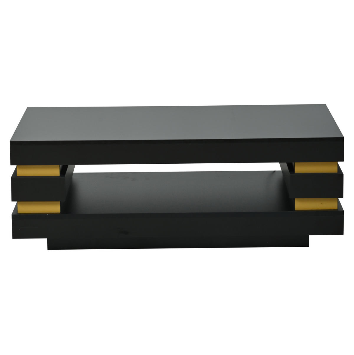 COUCHTISCH 100/50/35 cm mit LED-Beleuchtung, offenem Stauraum und Hochglanzoberfläche aus Spanplatte, Schwarz/Goldfarben - Schwarz, Holzwerkstoff (100/50/35cm) - Redom
