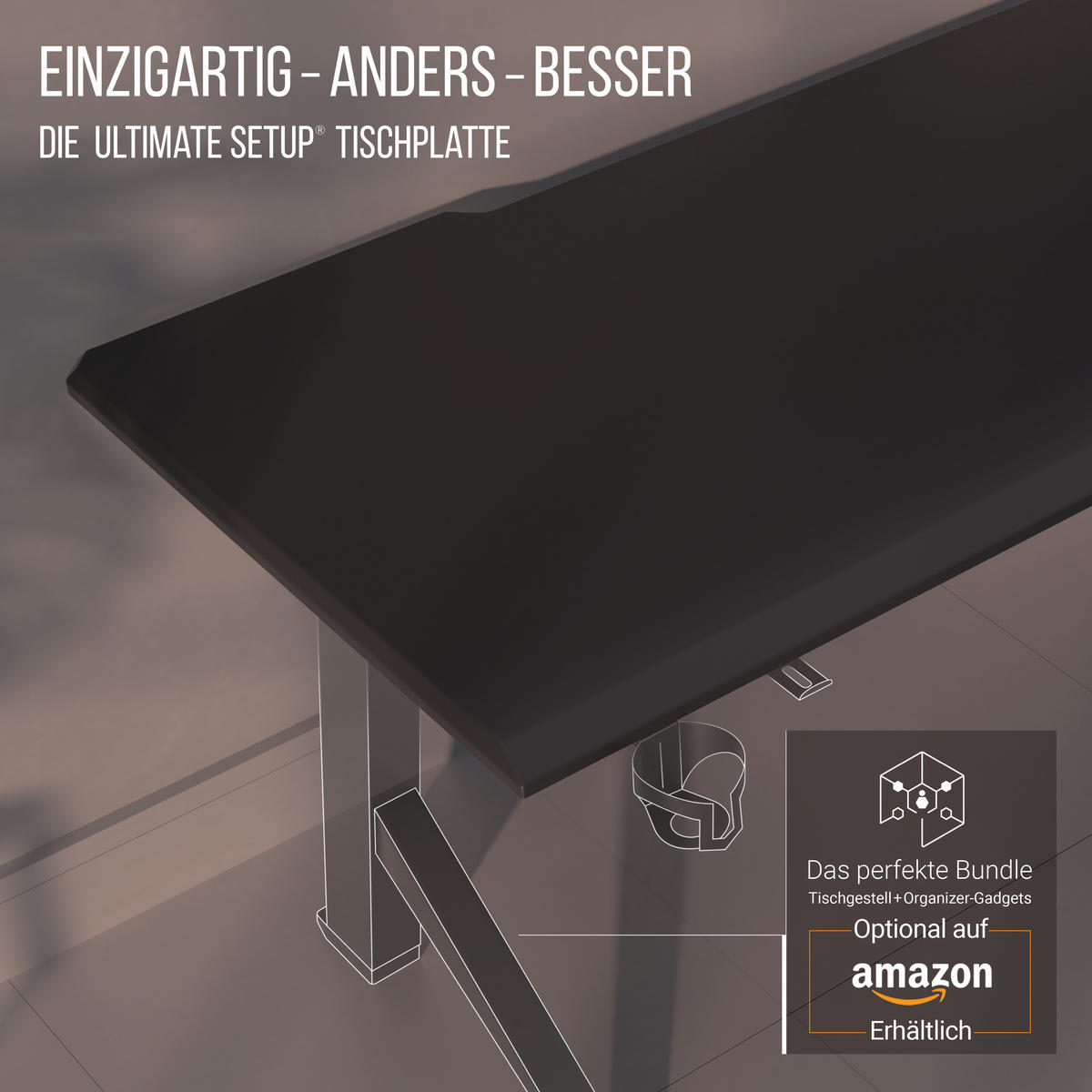 TISCHPLATTE 180x80, Schreibtischplatte 180x80 cm - Outline, Schwarz - Schwarz, Holzwerkstoff (180/80/2.5cm) - Ultimate Setup