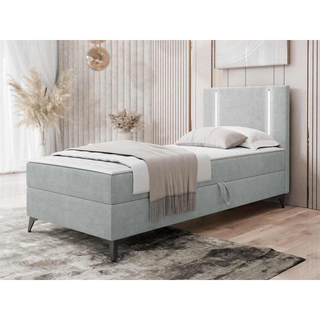 Thumbnail - Mirjan24 Boxbett, Hellgrau, Textil, H3, Höhe ca. 19 cm, Rechteckig, 80x200 cm, Schlafzimmer, Betten, Boxspringbetten