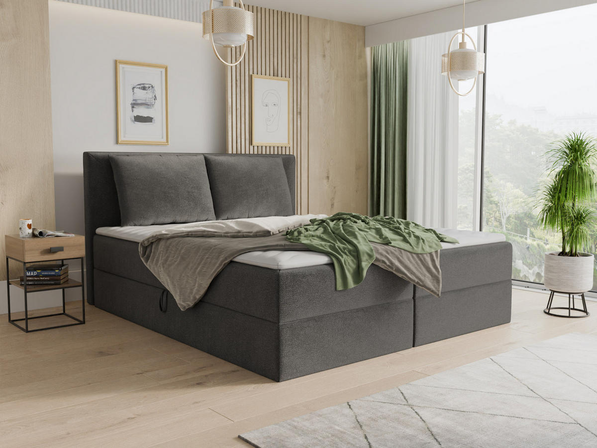 BOXBETT Egro - 160x200 - dunkelgrau (Kronos 22, Velvet) - Dunkelgrau/Schwarz, Holz/Holzwerkstoff (160/200cm) - Sofnet