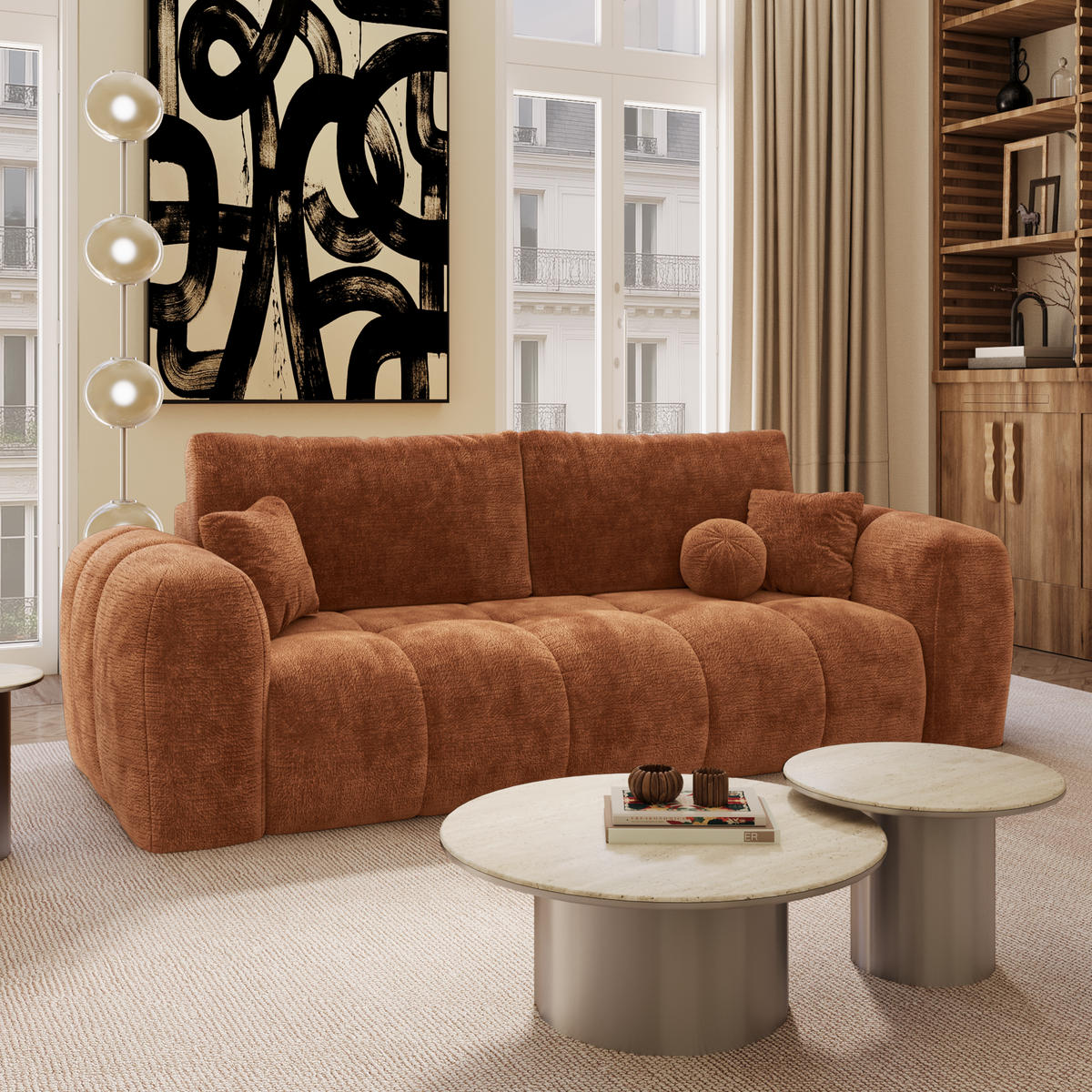 SCHLAFSOFA mit Stauraum SKY Geprägter Samt Terrakotta 260cm - Dunkelorange/Terracotta, Textil (260/75/100cm) - Premium Interiors