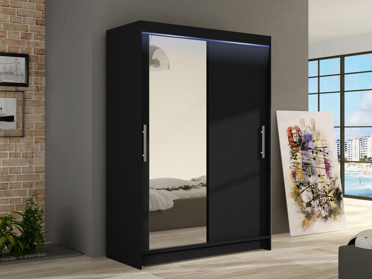 KLEIDERSCHRANK Miami VI, mit RGB LED Beleuchtung - Silberfarben/Schwarz, Holzwerkstoff/Kunststoff (120/200/58cm) - MIRJAN24