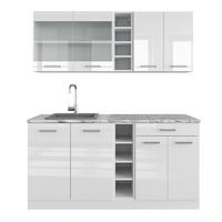 SINGLEKÜCHE R-Line Weiß Hochglanz/Weiß 160 cm, AP Marmor - Weiß Hochglanz/Weiß, Holzwerkstoff (160/81.6/60cm) - Vicco