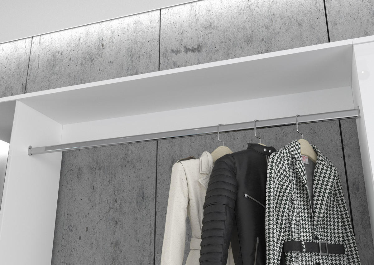 KOMMODE + Garderobenstange Projekt X Garderobe in weiß Nb. und weiß hochglanz B/H/T: 121x62x34 cm - Weiß, Holzwerkstoff (121/61/34cm)