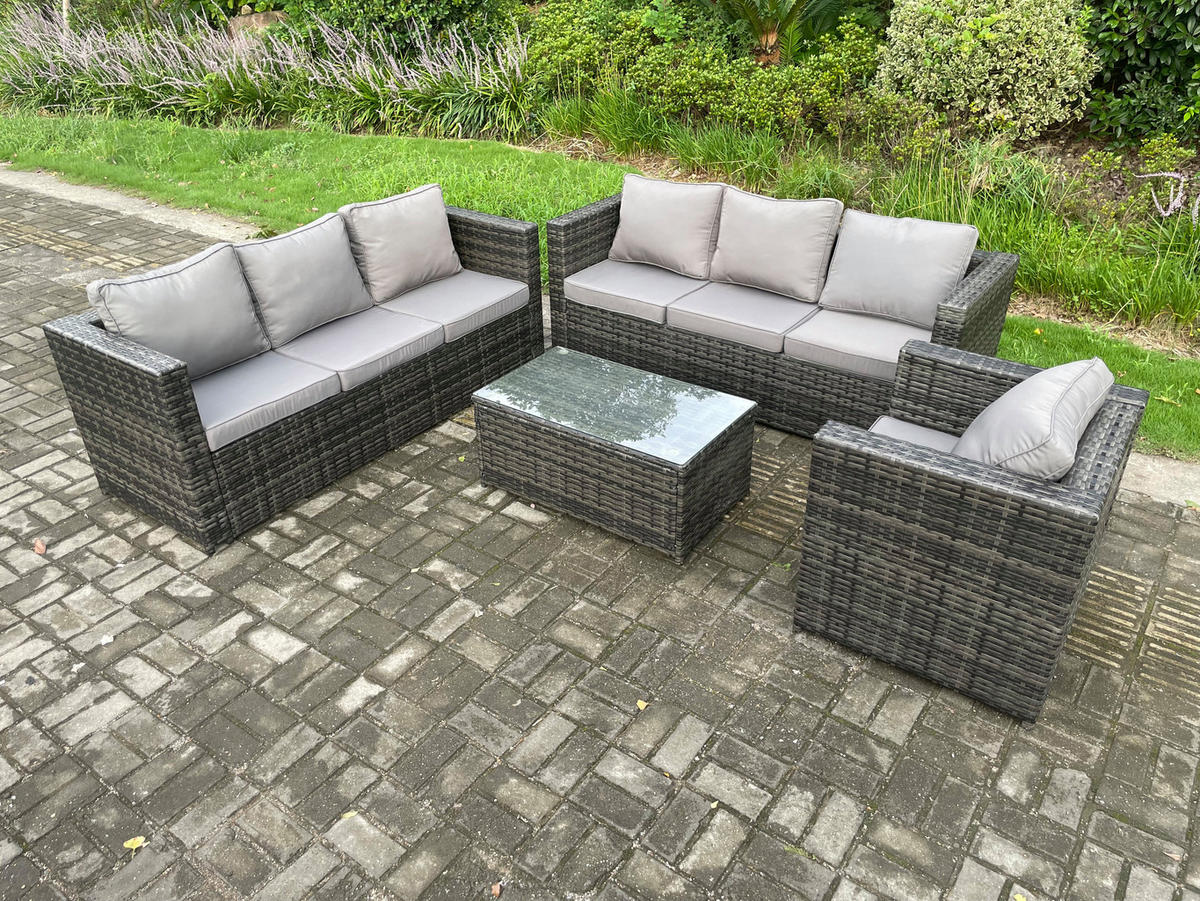 GARTENMÖBELSET Polyrattan 7-Sitzer - Dunkelgrau, Metall - Fimous