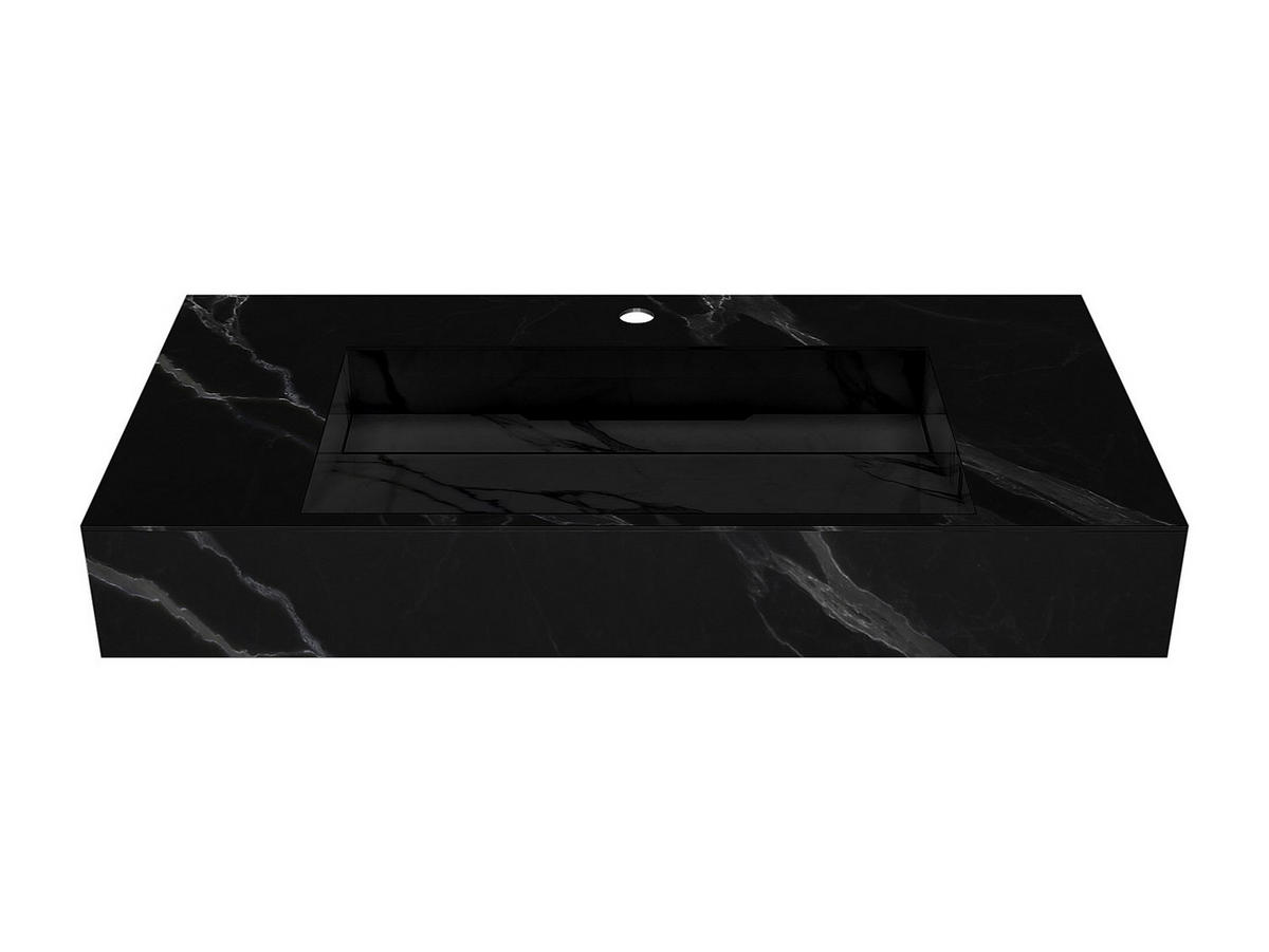 WASCHBECKEN hängend - 90.2 x 45.2 x 8 cm - Schwarz mit Marmor-Optik - TAKOTNA - Schwarz, Stein (90.2/8/45.2cm) - Vente-Unique