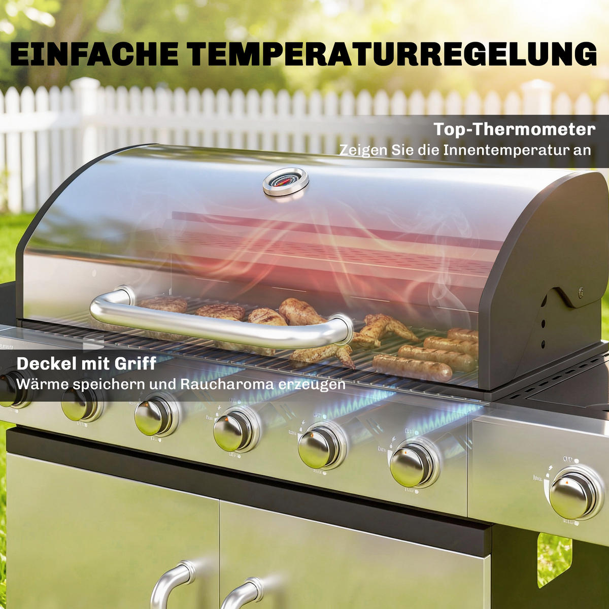 GASGRILL Edelstahl Schwarz - Schwarz, Metall (49/111/142cm) - Outsunny