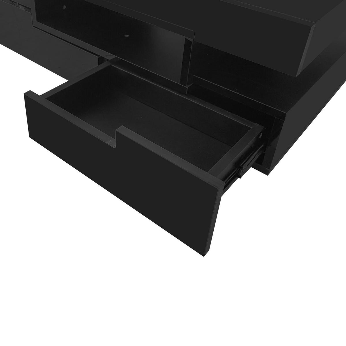 COUCHTISCH 80/50/36 cm in Schwarz Hochglanz mit LED-Beleuchtung und Schubladen - Schwarz, Holzwerkstoff (80/50/36cm) - Flora Grace