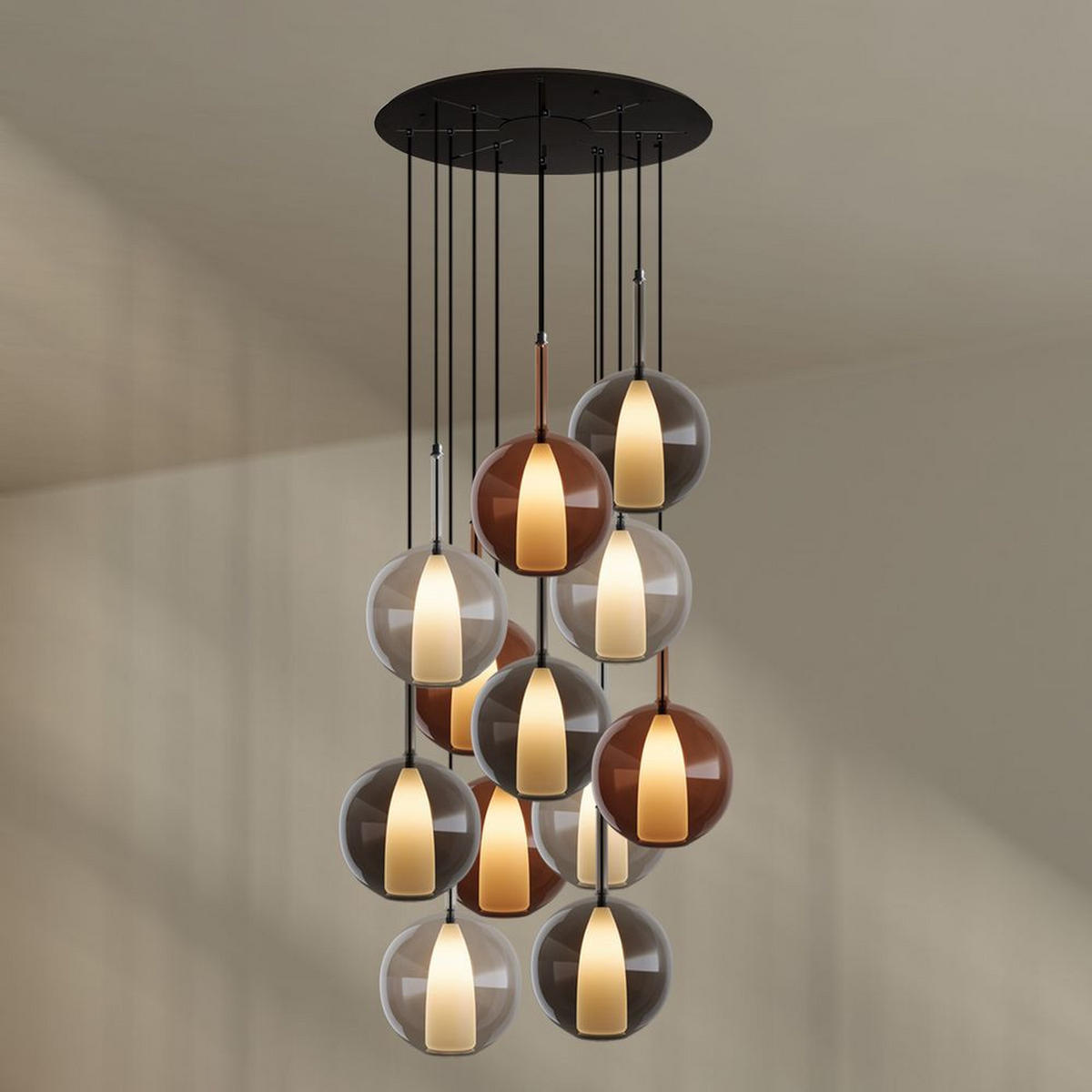 GALERIELEUCHTE Belluna 12-flammig Braun Ø 14cm - Braun, Glas (14/14/35cm) - s.luce
