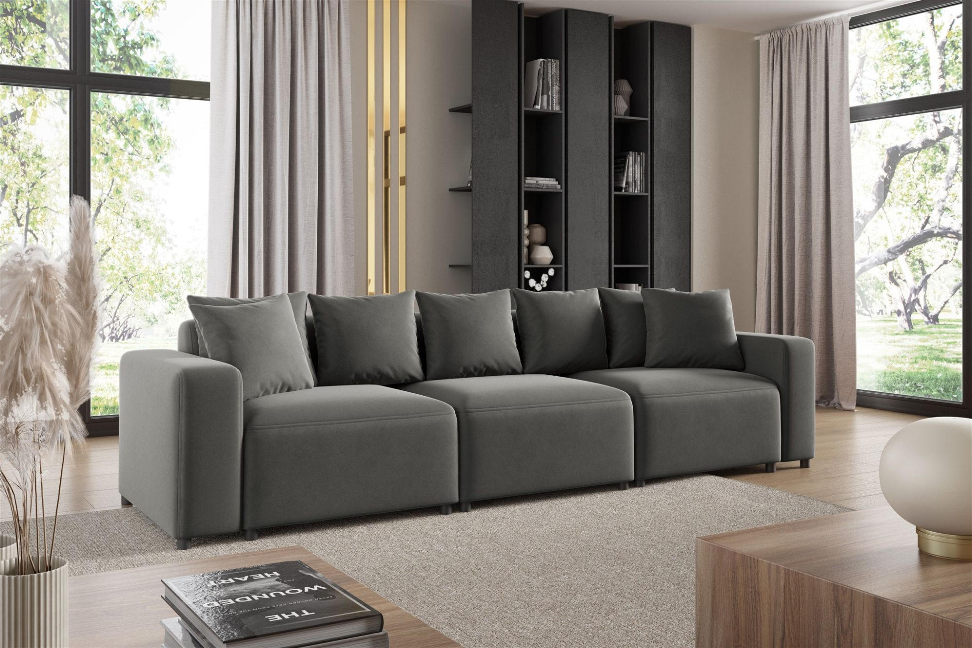 SOFA Megan 3-sitzer In Salvador - Grau, Holzwerkstoff/Textil (327/75/98cm) - Fun Möbel
