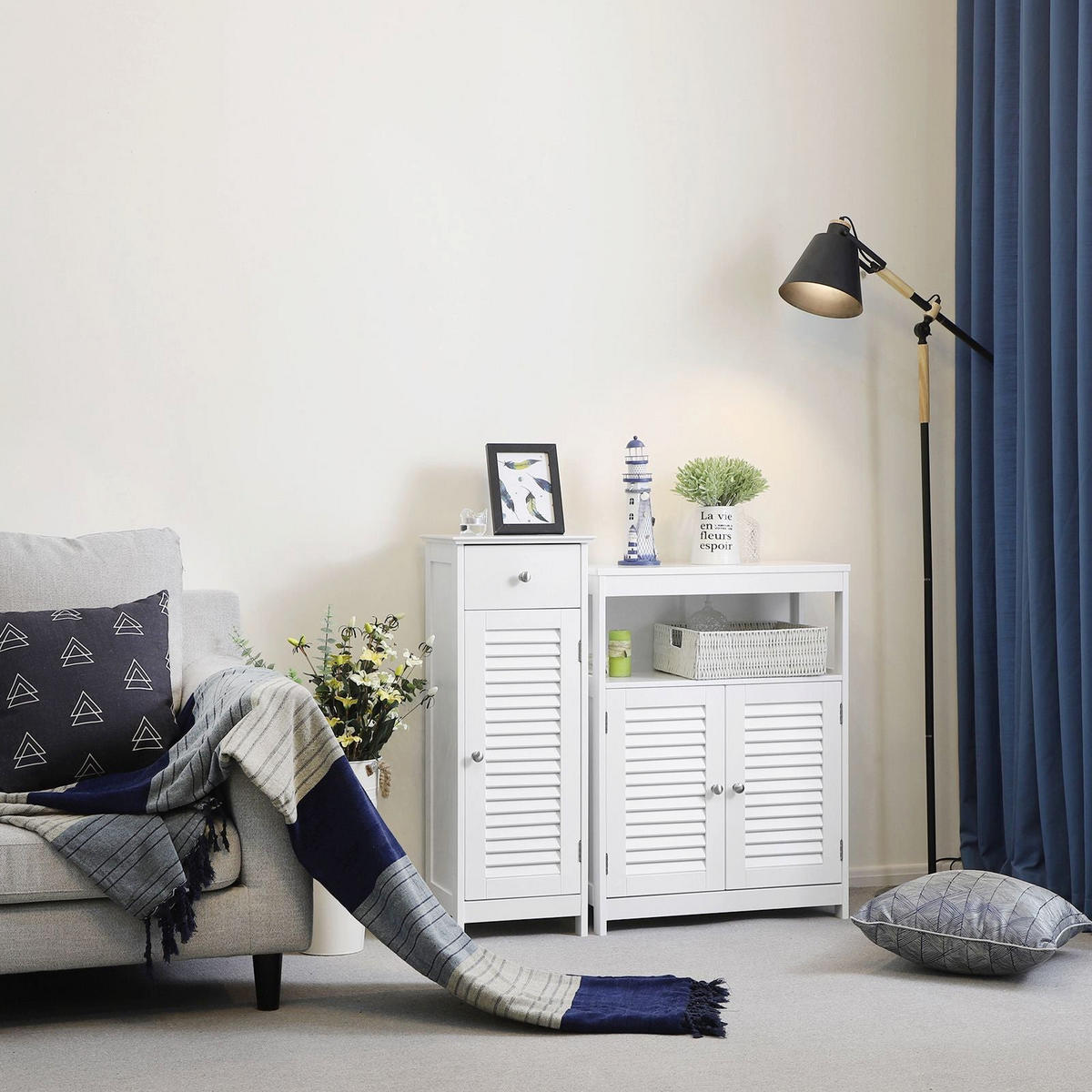 BADEZIMMERSCHRANK BEISTELLSCHRANK - Weiß, Holzwerkstoff (87/30/32cm) - Hansiro