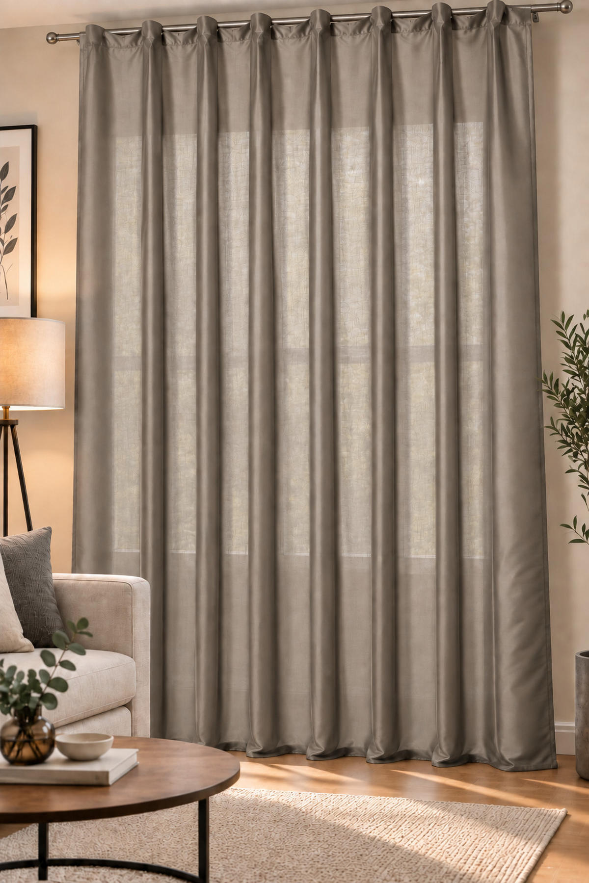 VORHANG Kräuselband 140/245 cm Taupe Wildseiden Optik - Taupe, Textil (140/245cm) - TiborTex