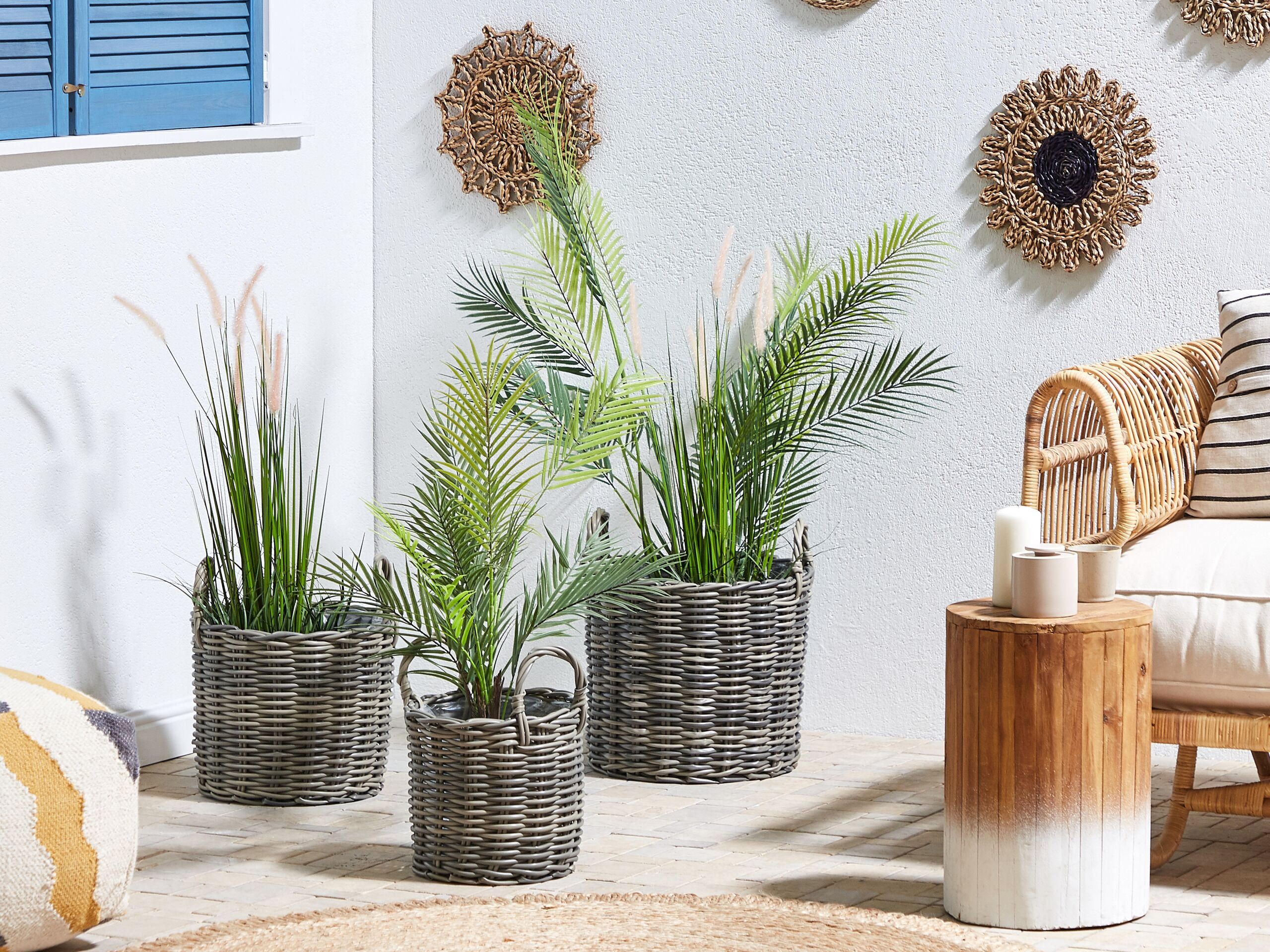 BLUMENKORB 3er-Set Rattan taupe rund 40-37/35-31/29-24 cm Nikiti - Braun, Kunststoff (45cm) - Beliani