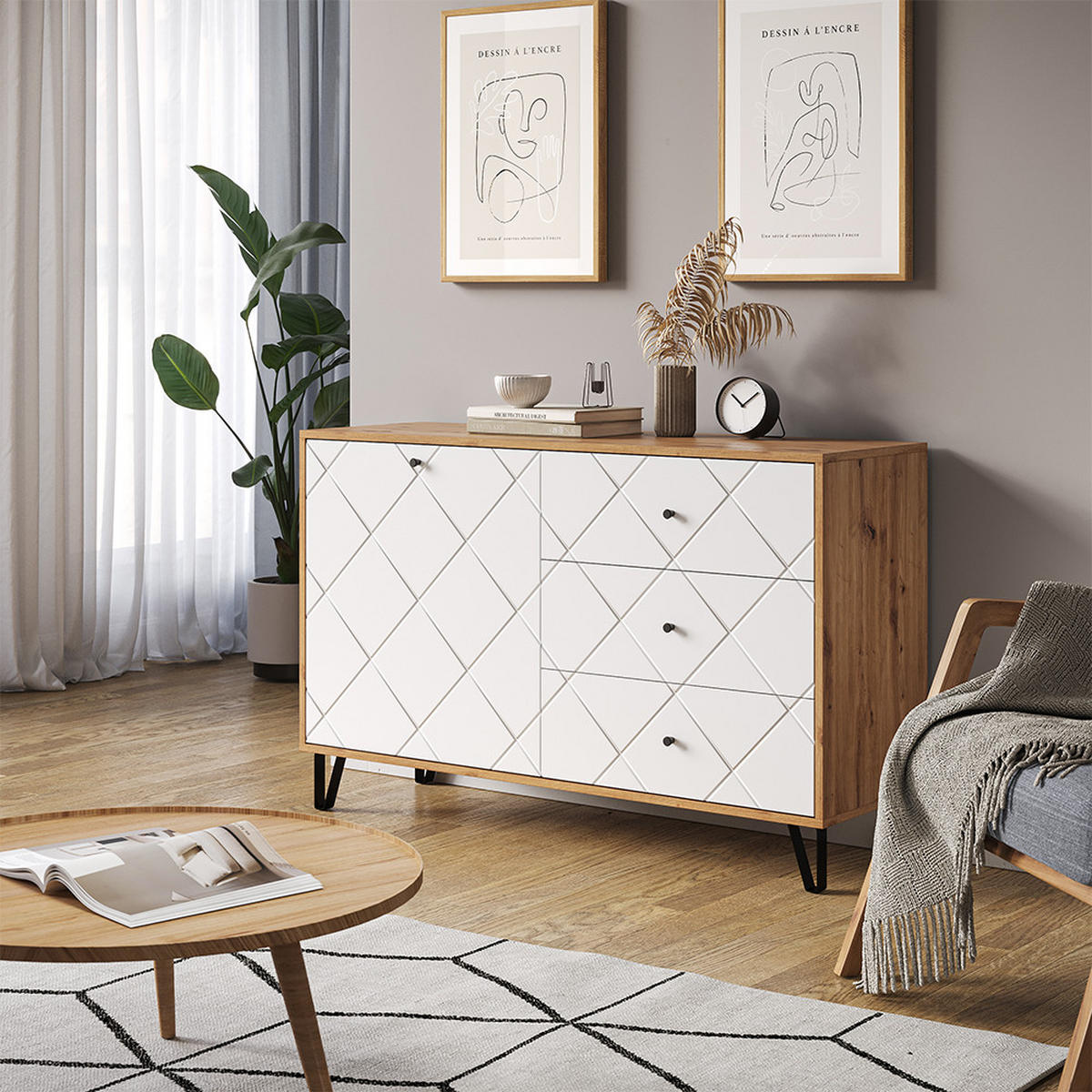 KREDENC Nizza Řemeslný dub - bílá/dub artisan, kompozitní dřevo (40/78/128cm) - Vicco