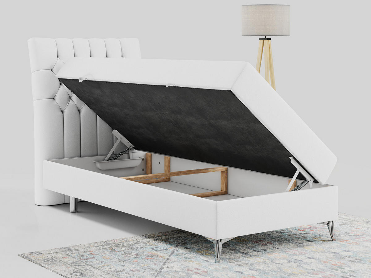 BOXBETT MILEN 90/200 Weiß Kunstleder - H4 - Links Seite - Weiß, Holz/Textil (90/200cm) - MKS