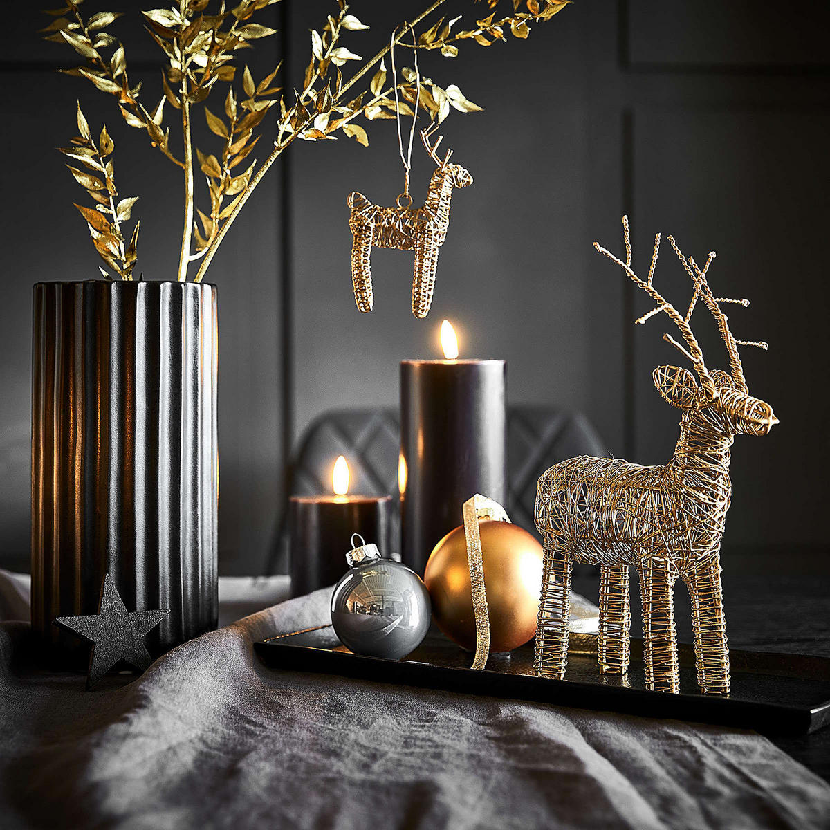 LED-KERZEN (3er Set) Nordic Light - Schwarz, Paraffin (8/8/18cm) - Butlers