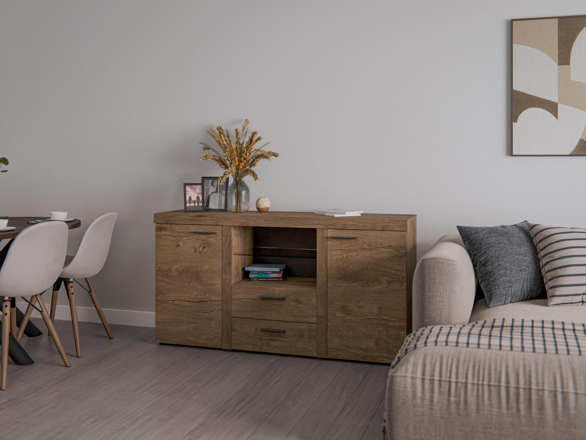 SIDEBOARD Spacoro 2F2S Eiche Lefkas 156,4/82/40,3 cm – Schubladenschrank Kommode Modern - Braun, Holzwerkstoff/Kunststoff (156/82/40cm) - AX Living