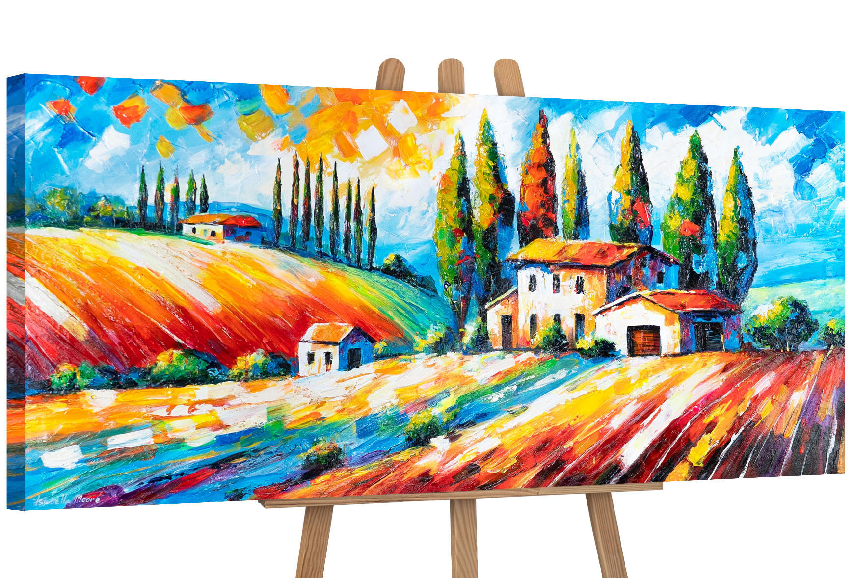 GEMÄLDE Blühende Felder auf Keilrahmen 115x50 cm - Multicolor, Holz (115/50cm) - YS-art gallery