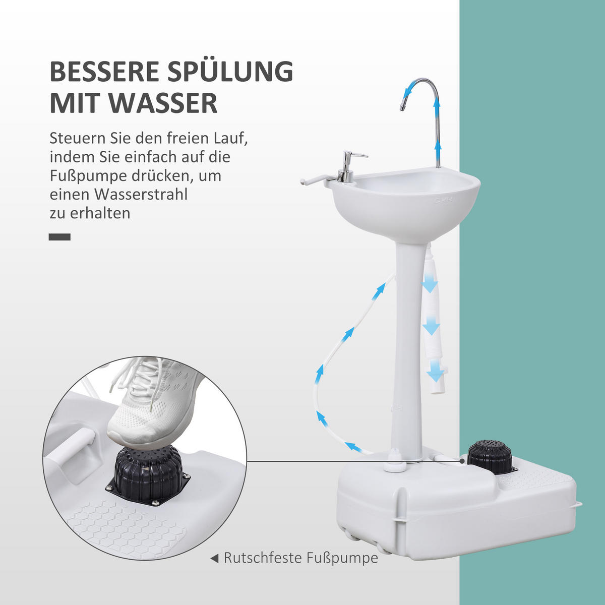 WASCHBECKEN, HDPE, Grau, 51L x 33,5B x 103H cm - Hellgrau, Kunststoff (33.5/103/51cm) - Outsunny
