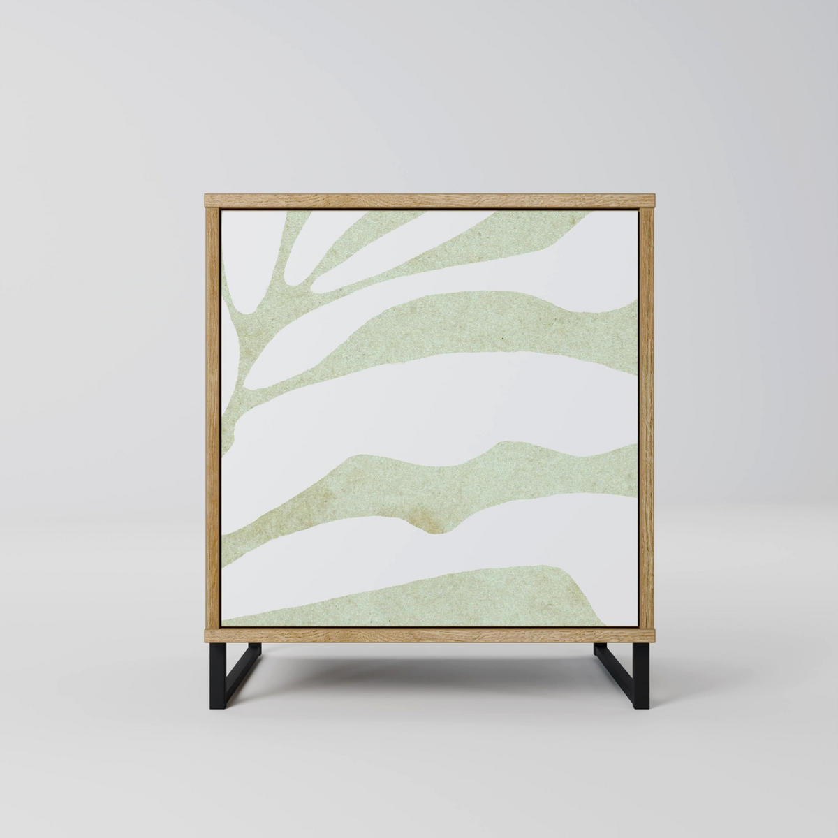 SIDEBOARD BOTANICAL SPARK, Eichefarben, 57,5x42x67,5 cm, Schwarze Metall-Rahmenfüße - Eichefarben/Multicolor, Holzwerkstoff/Metall (57.5/67.5/42cm) - SpaceRebels