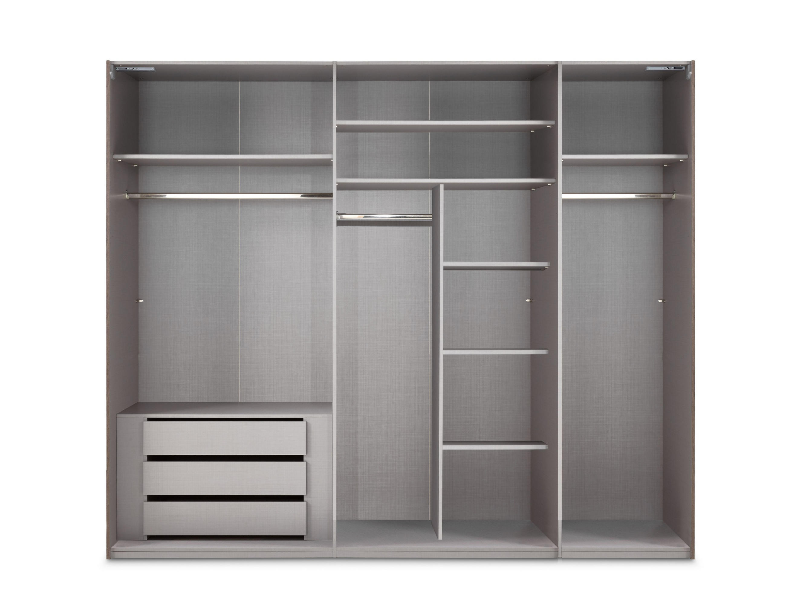 SCHWEBETÜRENSCHRANK 3-türig B250/H216/T65 cm inkl. Vollausstattung in Weiß / 22010 - Schwarz/Weiß, Holzwerkstoff/Metall (250/216/65cm) - luma-home