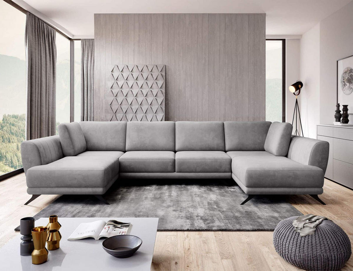 WOHNLANDSCHAFT mit Schlaffunktion & Bettkasten, luxus Nube-Stoff - Schwarz/Grau, Textil/Metall (362/90/191cm) - Eltap