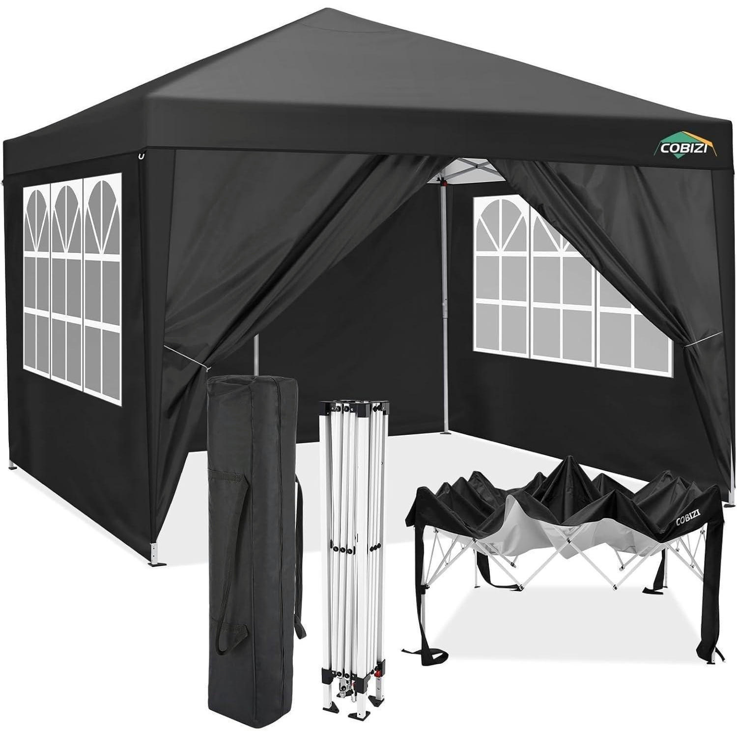 PAVILLON 3x3m Schwarz Wasserdicht mit 4 Seitenteilen - Schwarz, Textil (300/205/300cm)