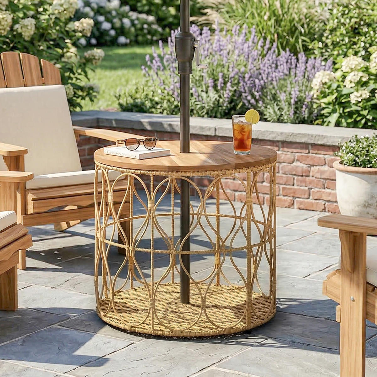 BEISTELLTISCH DE-07346 mit Rattanoptik und verstellbaren Füßen Teak - Teakfarben, Holz (50/50/47.5cm) - ComfortXL