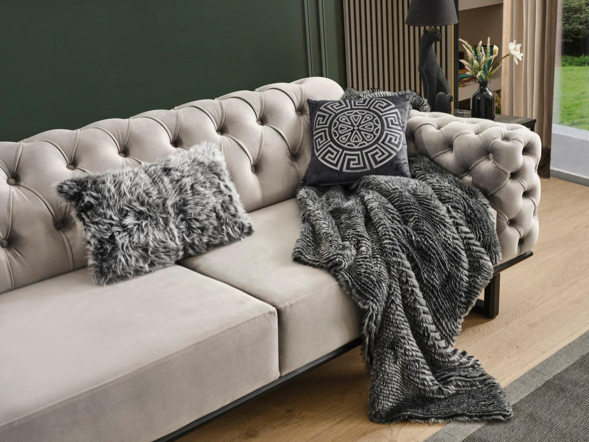 2 Sitzer SOFA Zen Samt Seidengrau - Hellgrau, Holz/Textil (190/80/100cm) - Villa Möbel