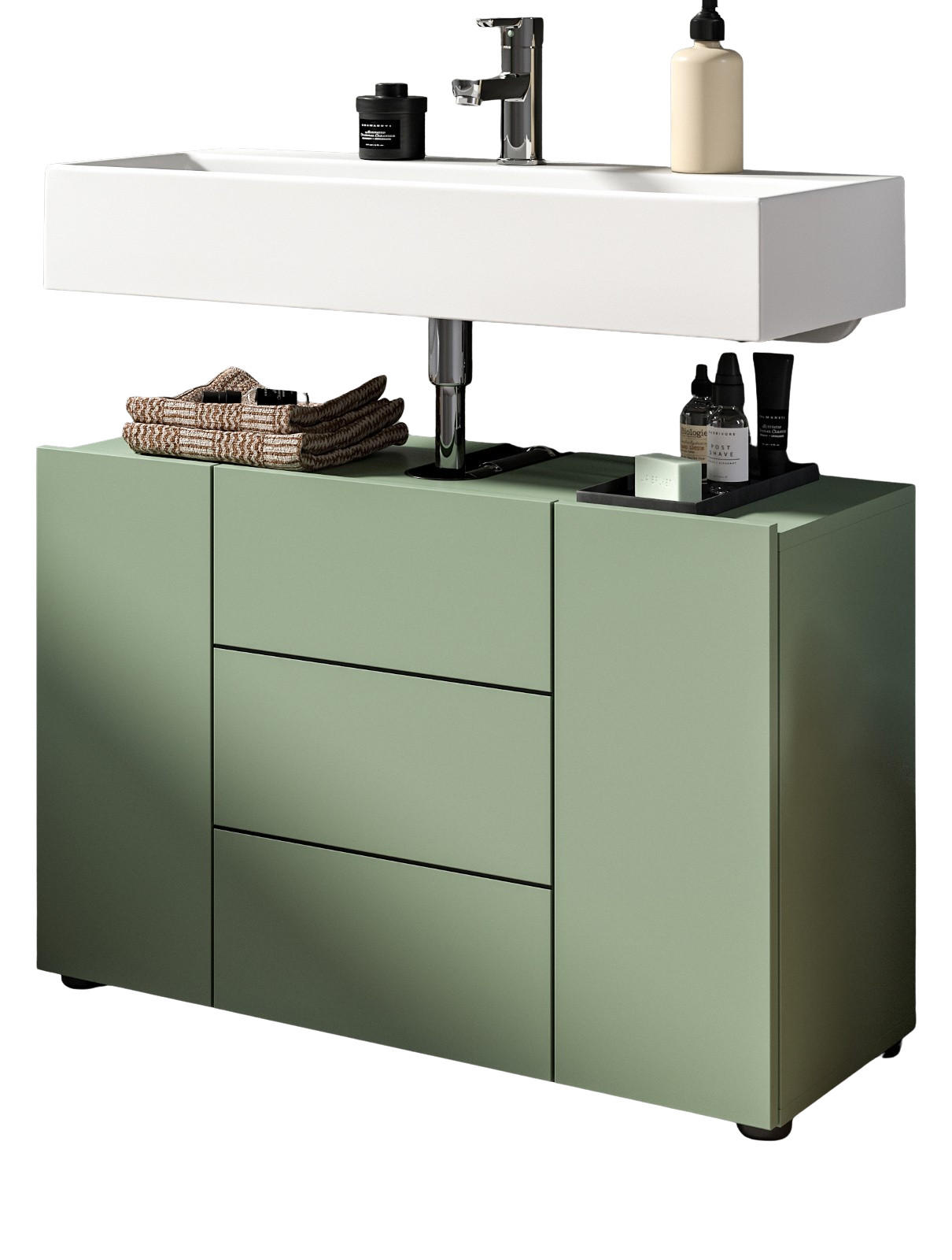 WASCHBECKENUNTERSCHRANK grün, Badezimmer Unterschrank 82 x 56 cm - Schwarz/Grün, Holzwerkstoff/Kunststoff (38/56/34cm) - Inn.Furn