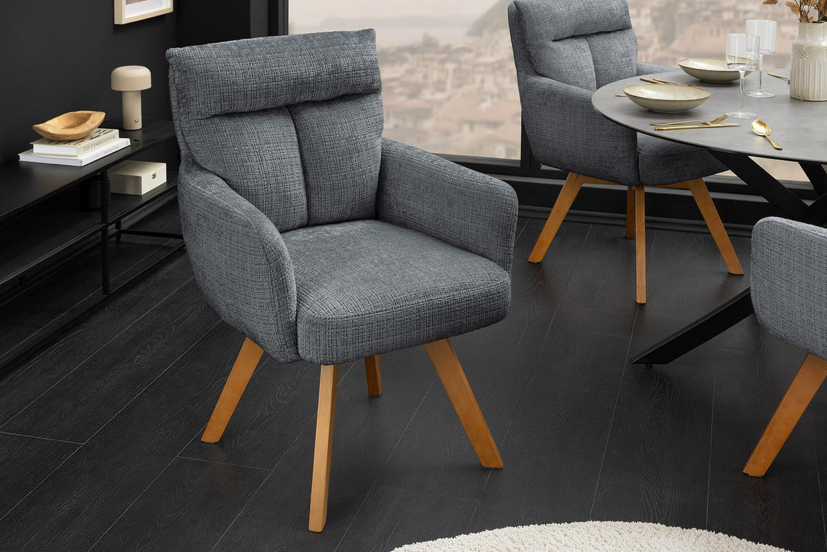 STUHL BIG GEORGE Chenille Grau 90 cm - Braun/Grau, Holz/Kunststoff (60/92/67cm) - riess-ambiente