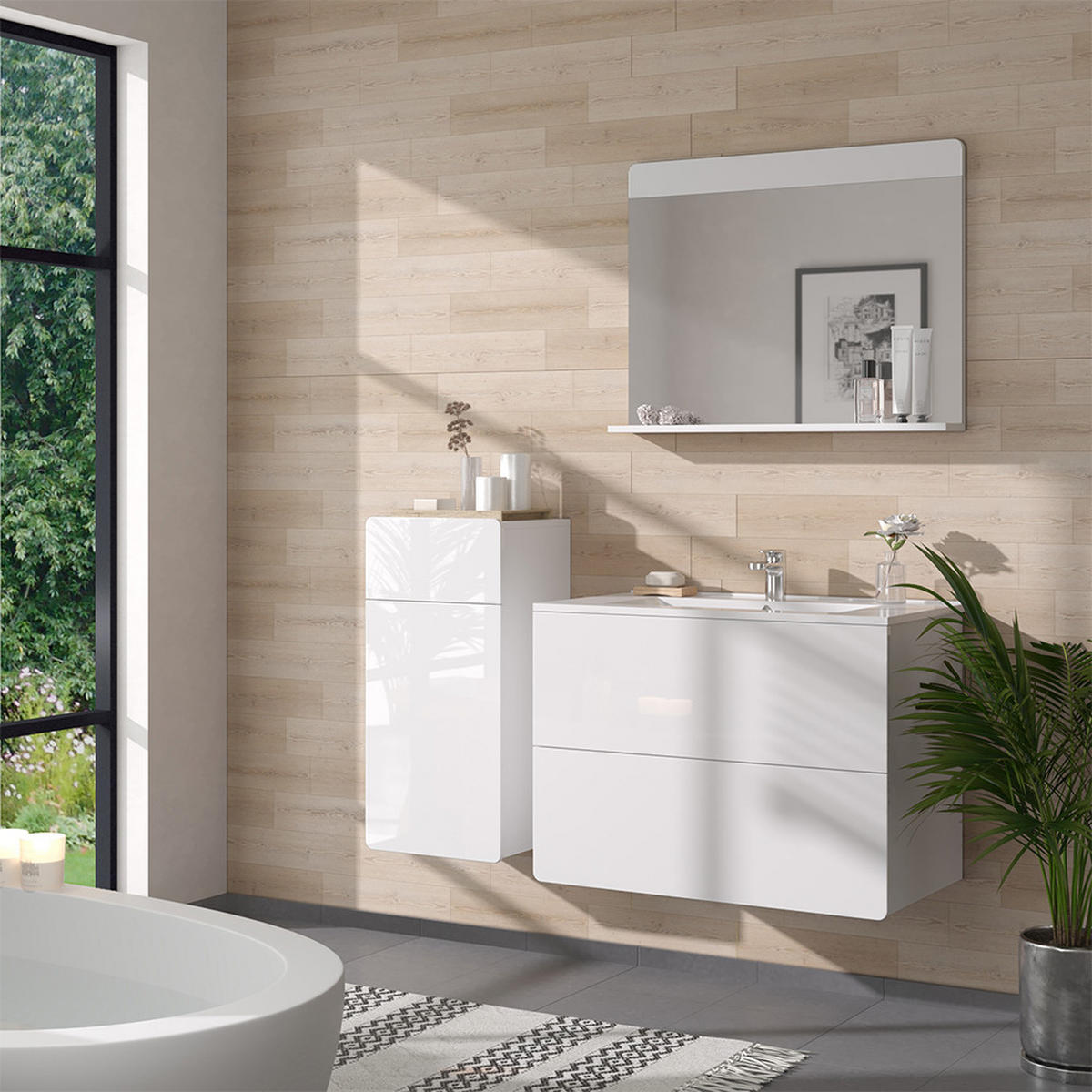 BADMÖBEL-SET Izan Weiß 4 Teile mit Midischrank - Weiß, Holzwerkstoff (80/59.3/46cm) - Vicco