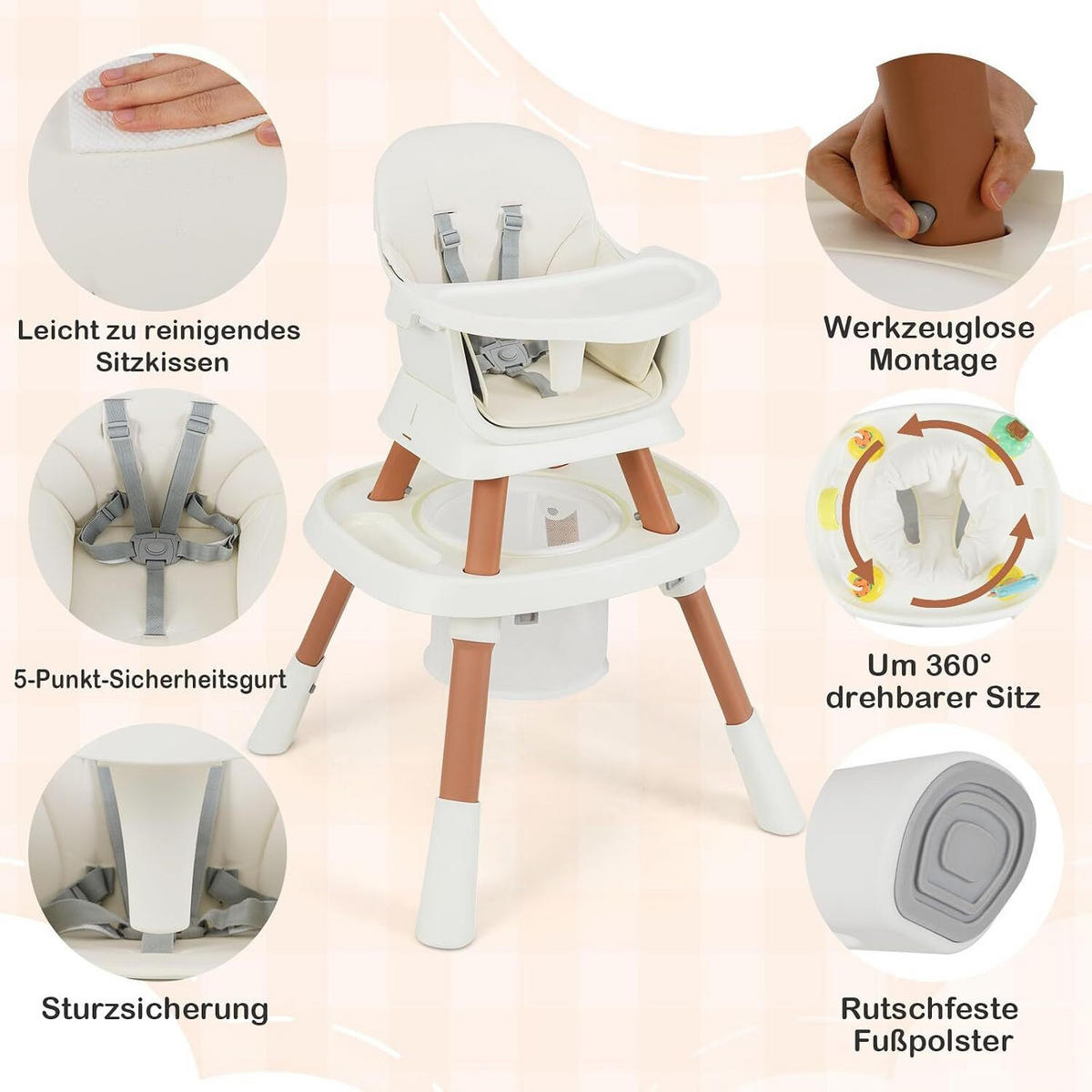 BABYHOCHSTUHL mit abnehmbarem Tablett weiß - Weiß, Kunststoff (60/93/60cm) - COSTWAY
