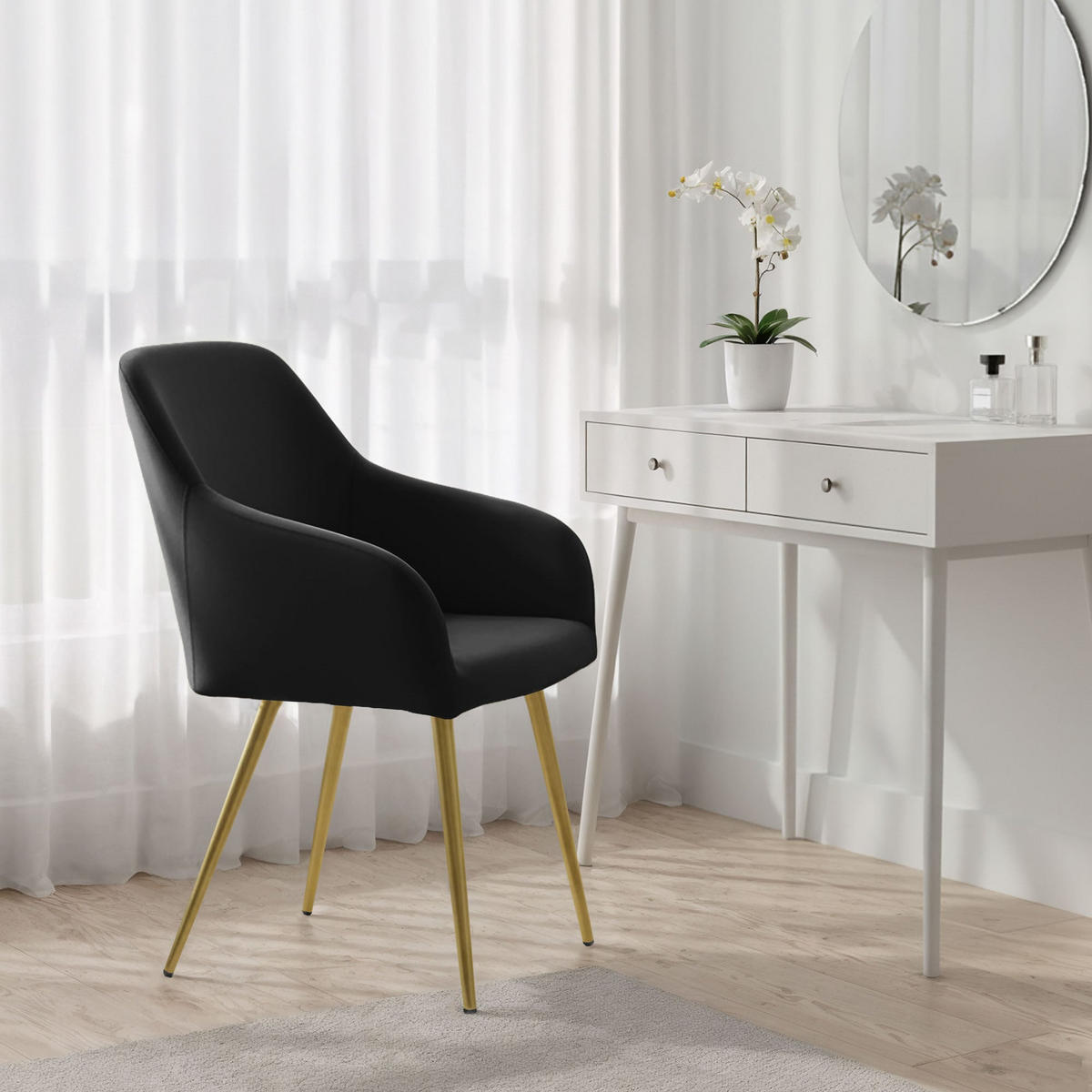 POLSTERSTUHL 6er Set, Metallbeine Schwarz, Gold 54,5/83/58 - Schwarz, Textil (55/83/58cm) - RAUMHIRSCH FURNITURE