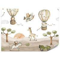 FOTOTAPETE für Kinderzimmer Tiere Ballons Flugzeuge Safari Bäume Hügel 500x350 - Beige/Braun, Papier (500/350cm) - Muralo