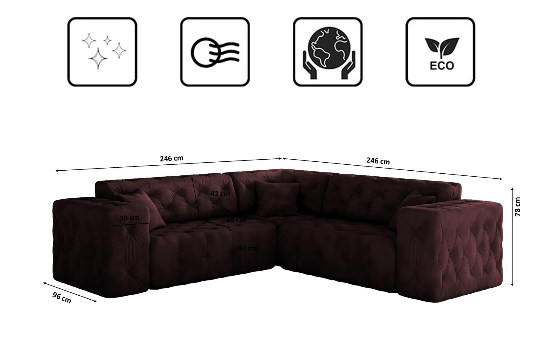 Thumbnail - Kaiser Möbel Corner, Weinrot, Textil, 2 Schubladen, einzeln stellbar, 246x246 cm, Reach, Wohnzimmer, Sofas & Couches, Wo...