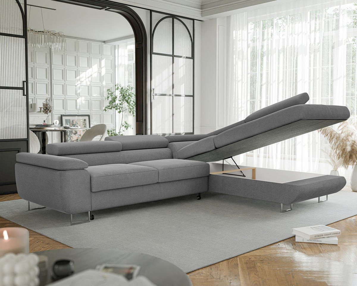 ECKSOFA ANTON mit Schlaffunktion und Bettkasten Dunkelgrau - Dunkelgrau, Holzwerkstoff/Kunststoff (274/203cm) - Idohome