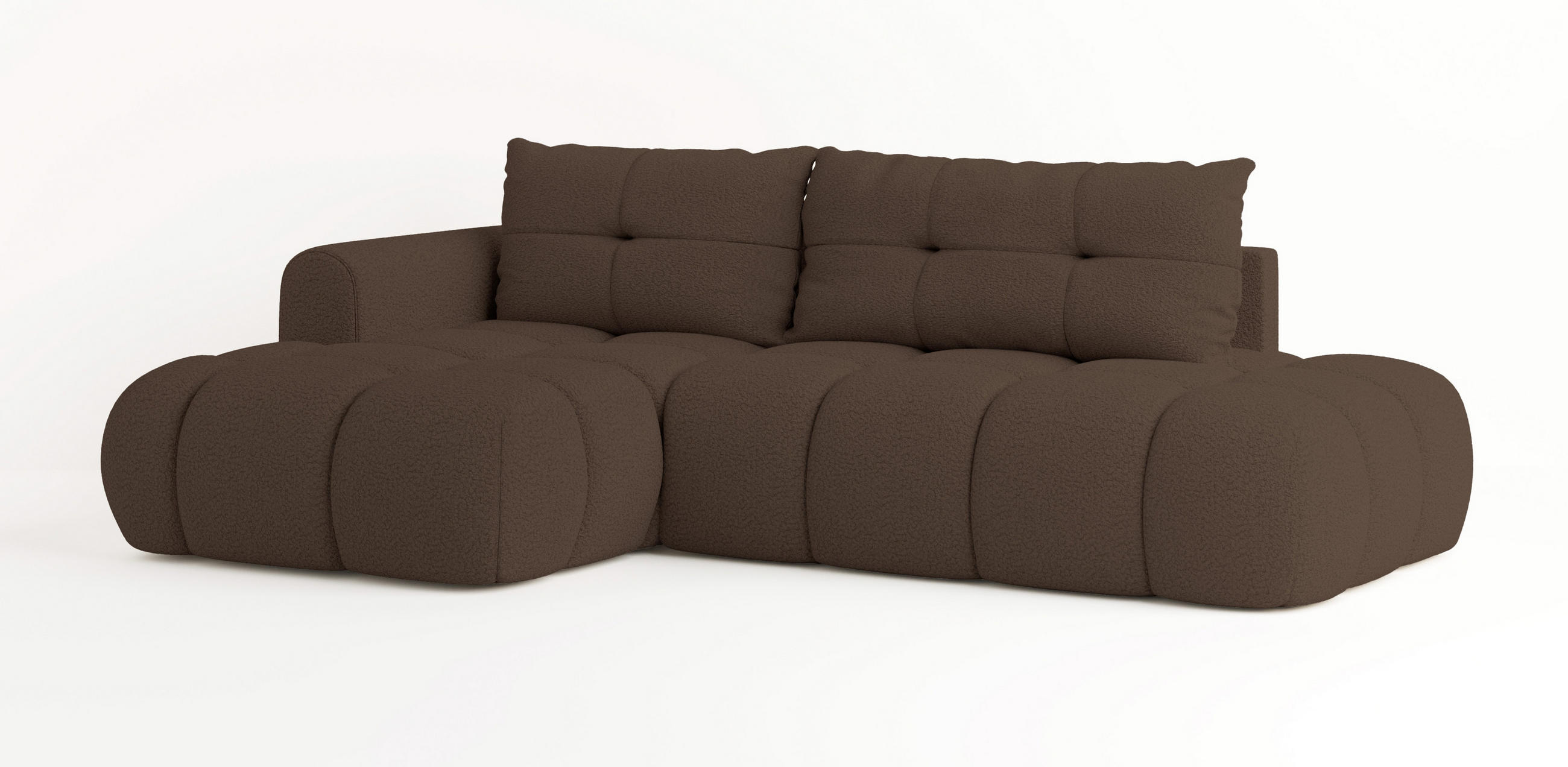 ECKSOFA FLUMA L-S Braun Boucle-Stoff mit Schlaffunktion - Braun, Holz (274/165cm) - MASSENO