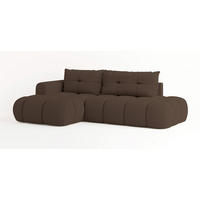ECKSOFA FLUMA L-S Braun Boucle-Stoff mit Schlaffunktion - Braun, Holz (274/165cm) - MASSENO