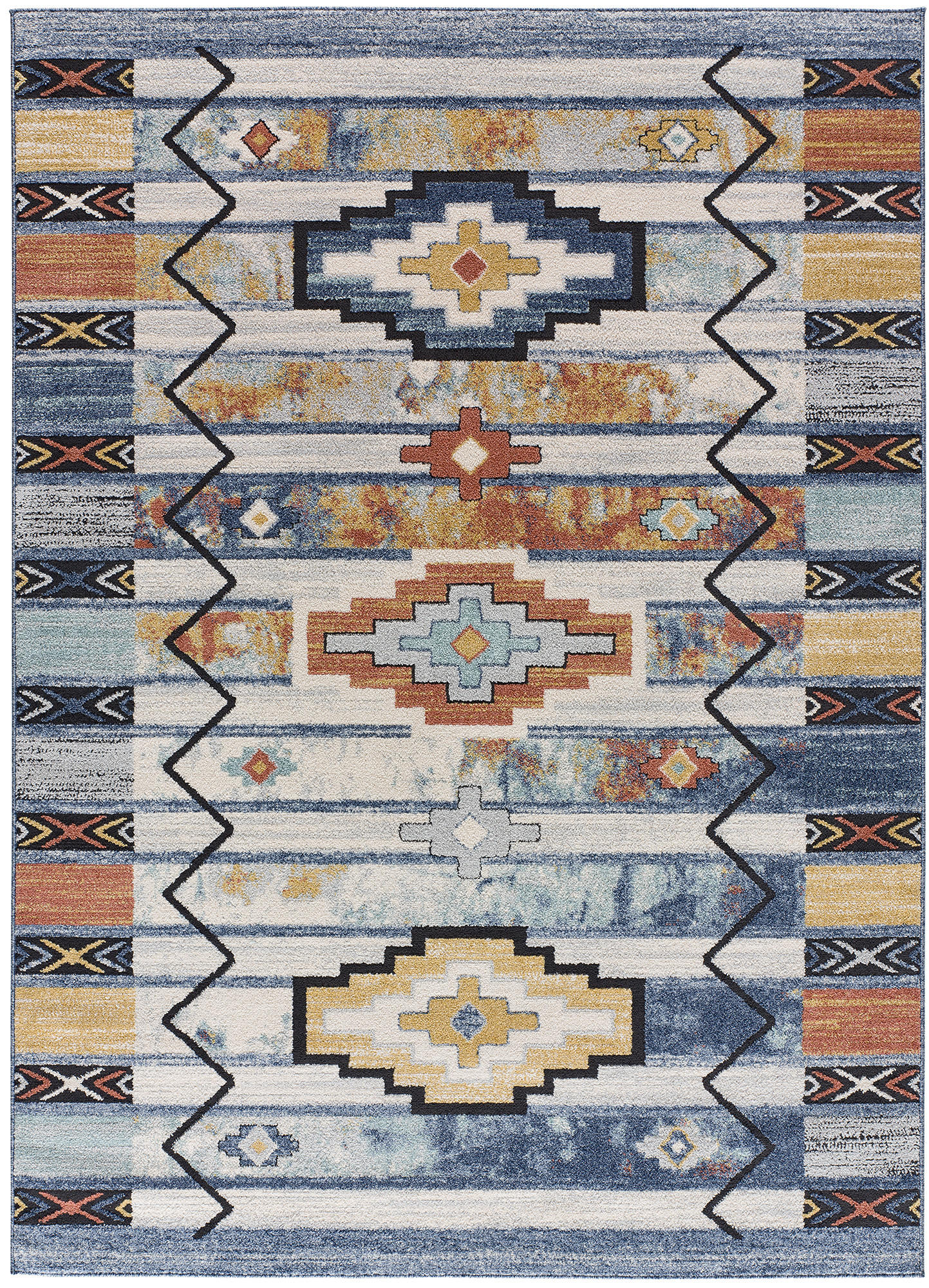 VINTAGE-TEPPICHE Blau Mabel 80/150 cm - Blau/Beige, Textil (80/150cm) - Atticgo