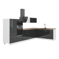 ECKKÜCHE Fame-Line, Anthrazit Hochglanz/Weiß, 347 x 207 cm, AP Eiche - Schwarz Hochglanz/Weiß, Holzwerkstoff (347/153.6/60cm) - Vicco