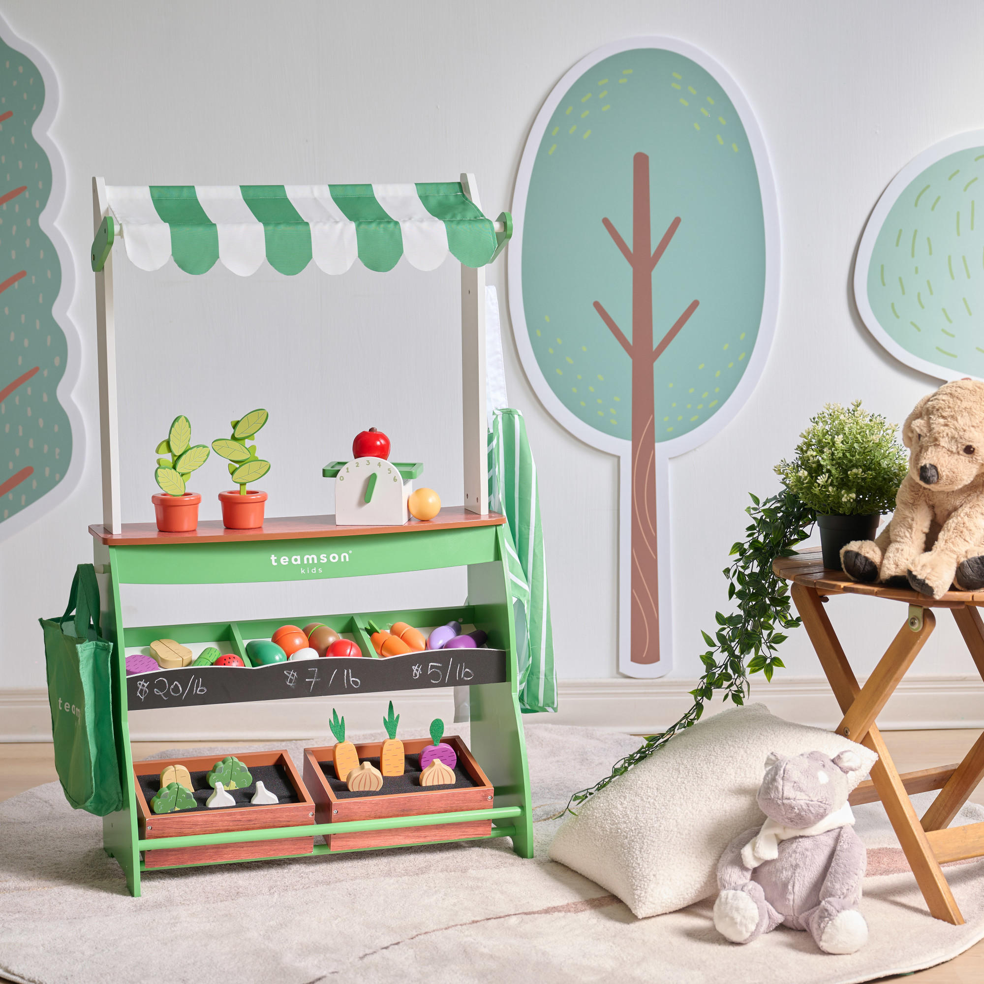 MARKTSTAND aus Holz mit Gemüse, Grün, 101cm - Grün, Holzwerkstoff (28/101/62cm) - Teamson Kids