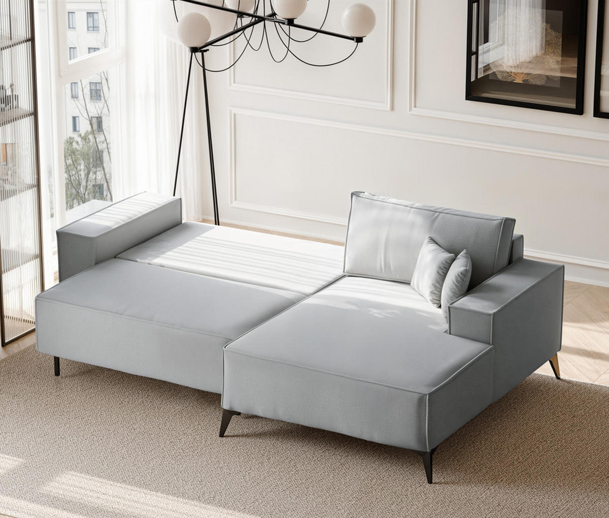 ECKSOFA OTIS Rechts, mit Schlaffunktion und Bettkasten, Grau - Grau, Textil/Metall (294/185cm) - Idohome