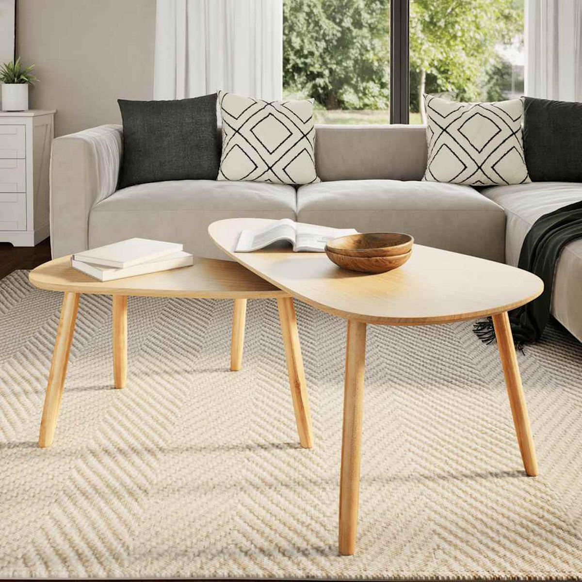 2-TLG. Couchtisch-Set Massivholz Kiefer Braun - Braun, Holz (100/50/40cm) - furnicato