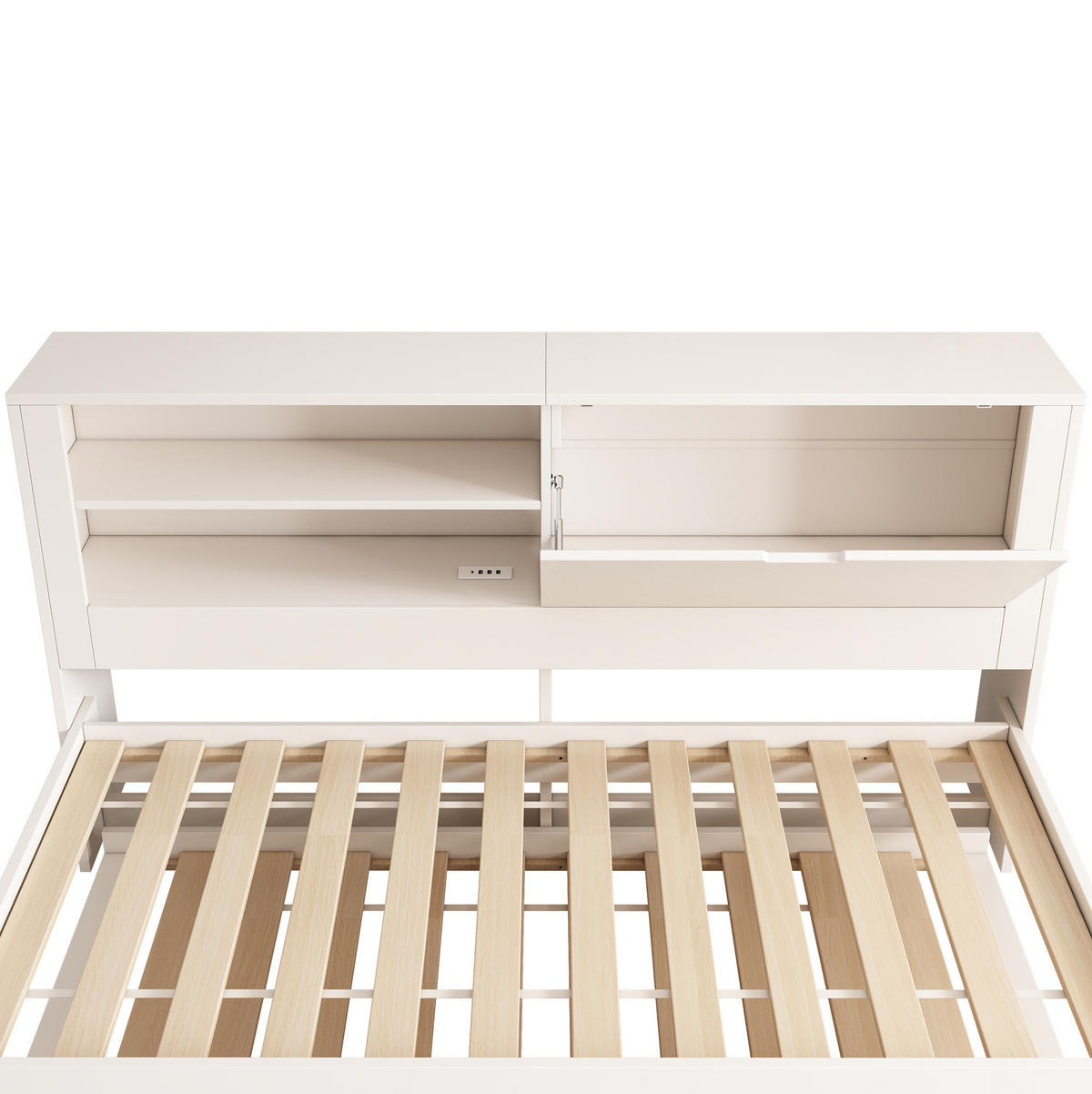 POLSTERBETT 90x200 cm in Weiß mit Ausziehbett & USB-Ladestation - Weiß, Holzwerkstoff (90/200cm) - Modfu