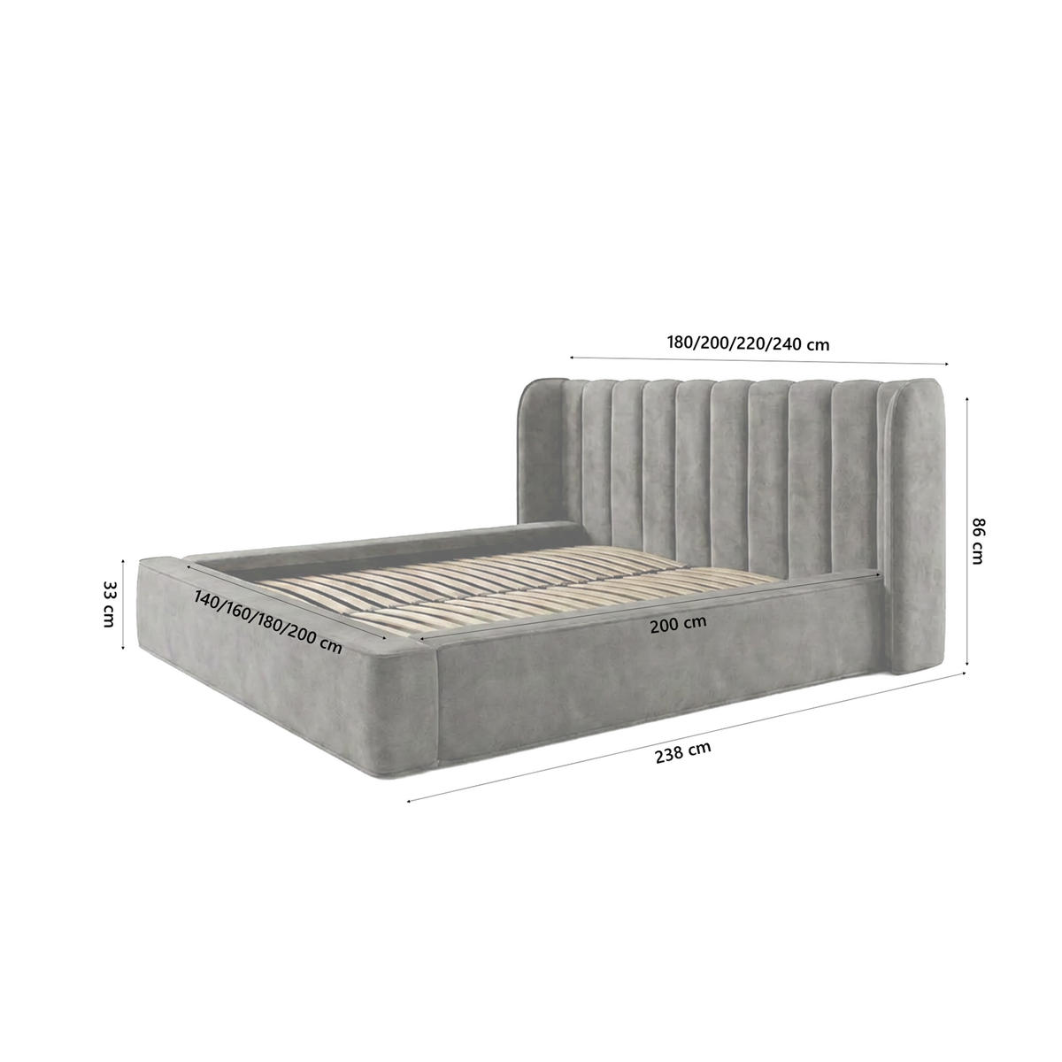 POLSTERBETT GONDO 160x200 cm, Anthrazit - Anthrazit, Textil (200/160cm) - Fedve